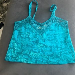 Victoria Secret Gold Label Cami Lounge Satin Lace Trimmed Teal blue Sz M Vintage